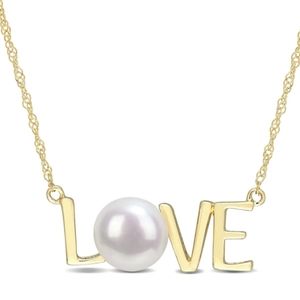 Amount Pearl 10 k yellow gold love necklace